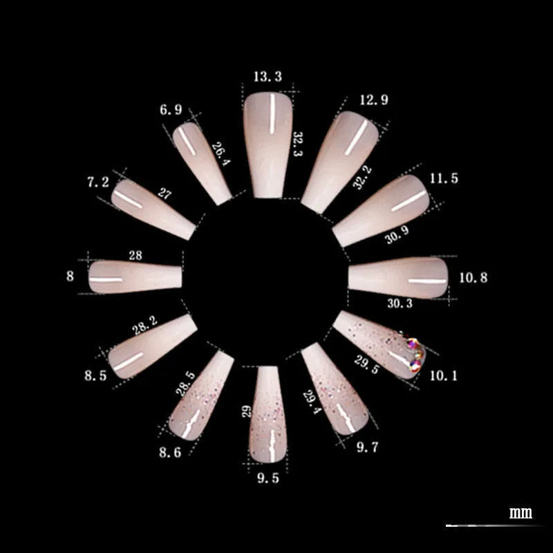 Boxed ballet gradient fake nails with starry sky glitter effect, 24 pieces in photo colour