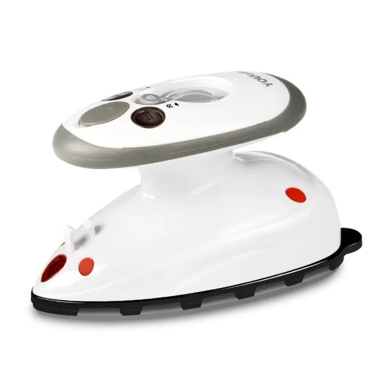 Mini electric steam iron Y-816 red colour with ceramic bottom plate on white background