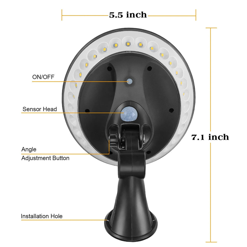 360 degree luminous solar light with ABS housing and IP65 waterproof rating for outdoor installation