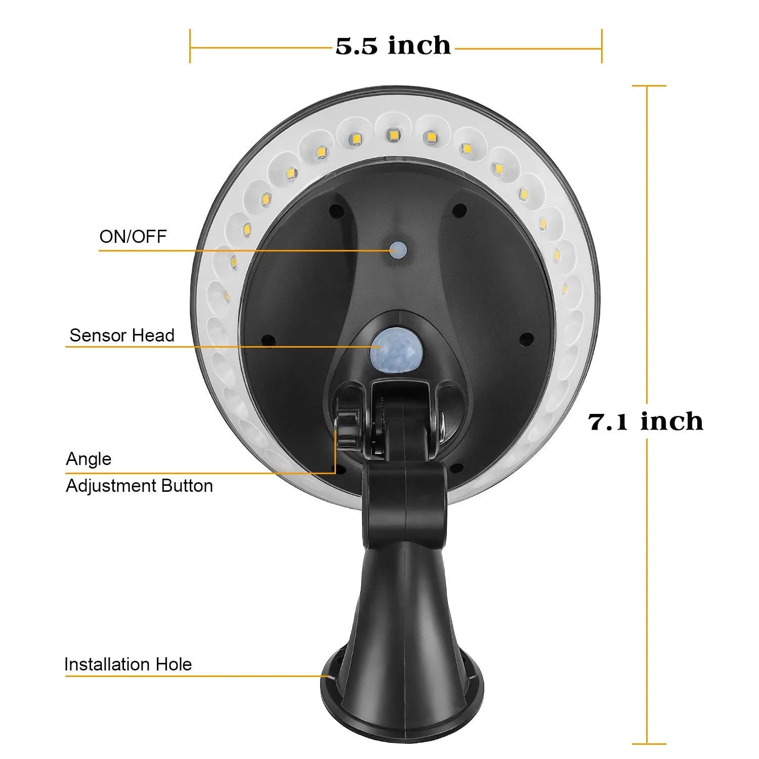360 degree luminous solar light with ABS housing and IP65 waterproof rating for outdoor installation