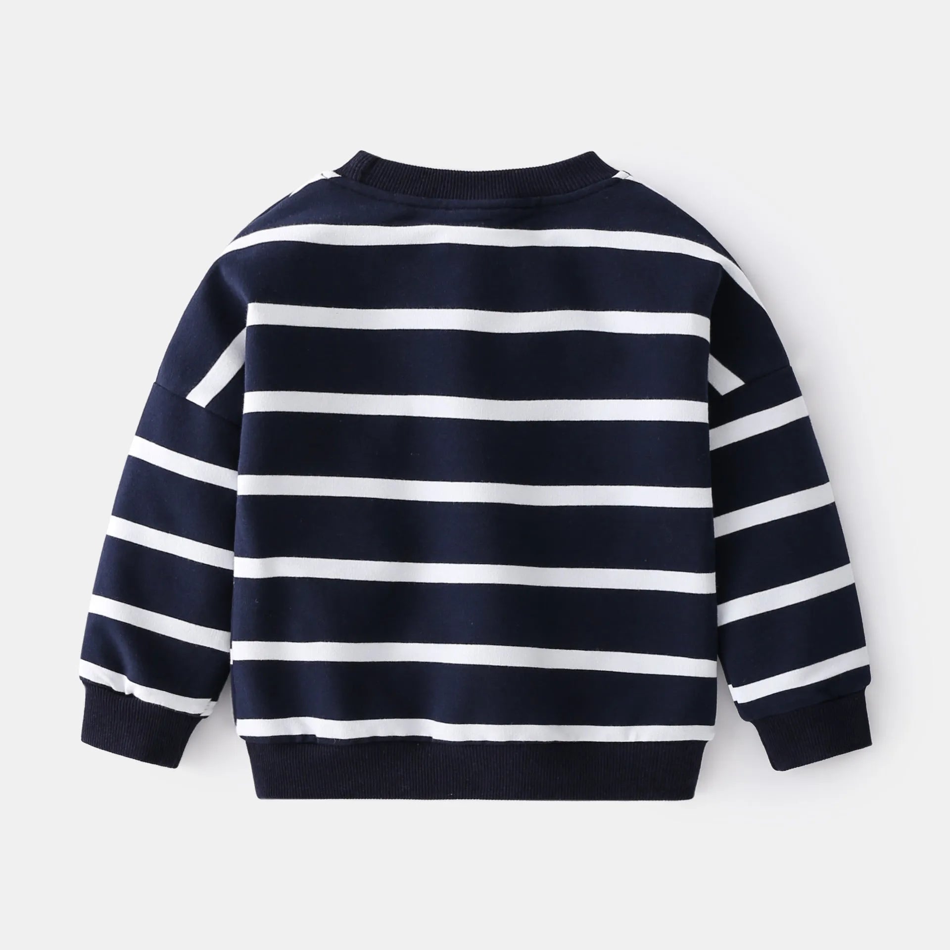 Spring boys striped cotton sweater loose round neck pullover in green and white with pocket
