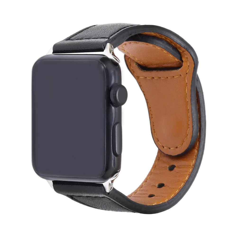 Unisex artificial leather watch strap in black with geometric pattern for 42 44mm watch heads