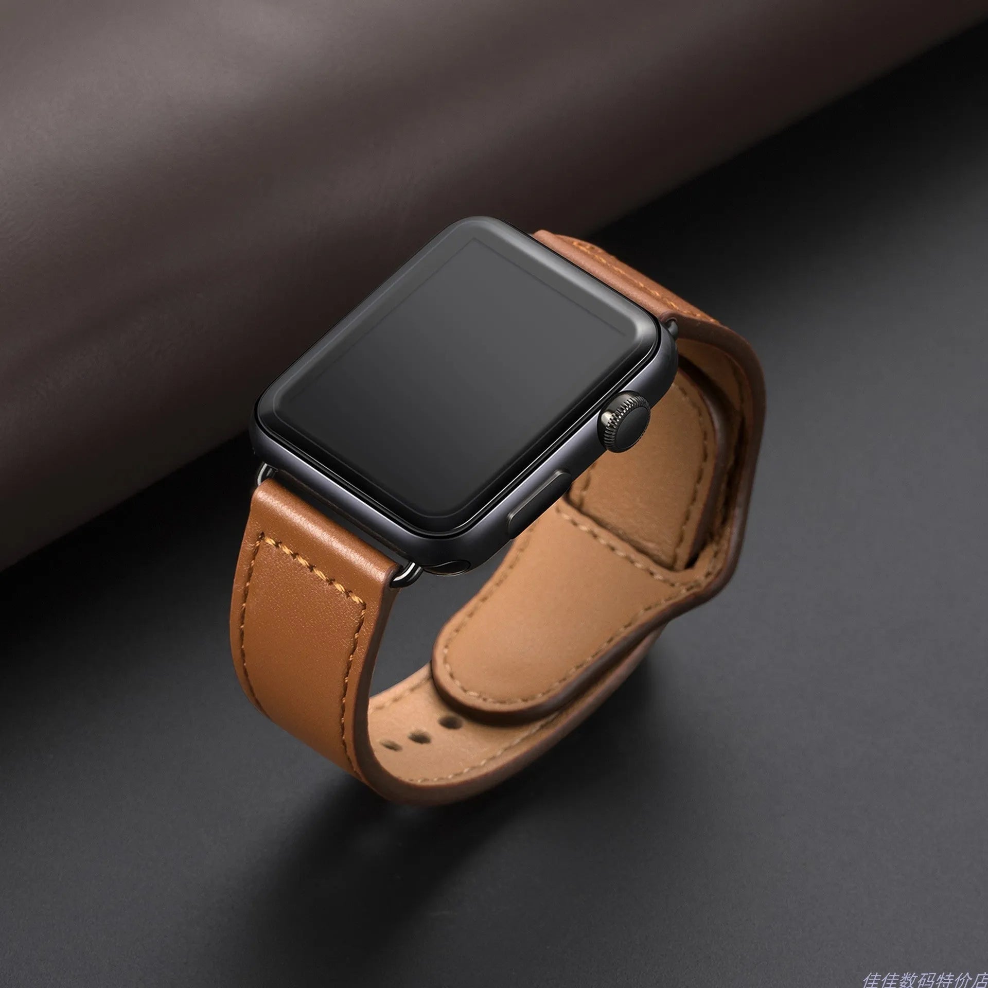 Unisex artificial leather watch strap in black with geometric pattern for 42 44mm watch heads