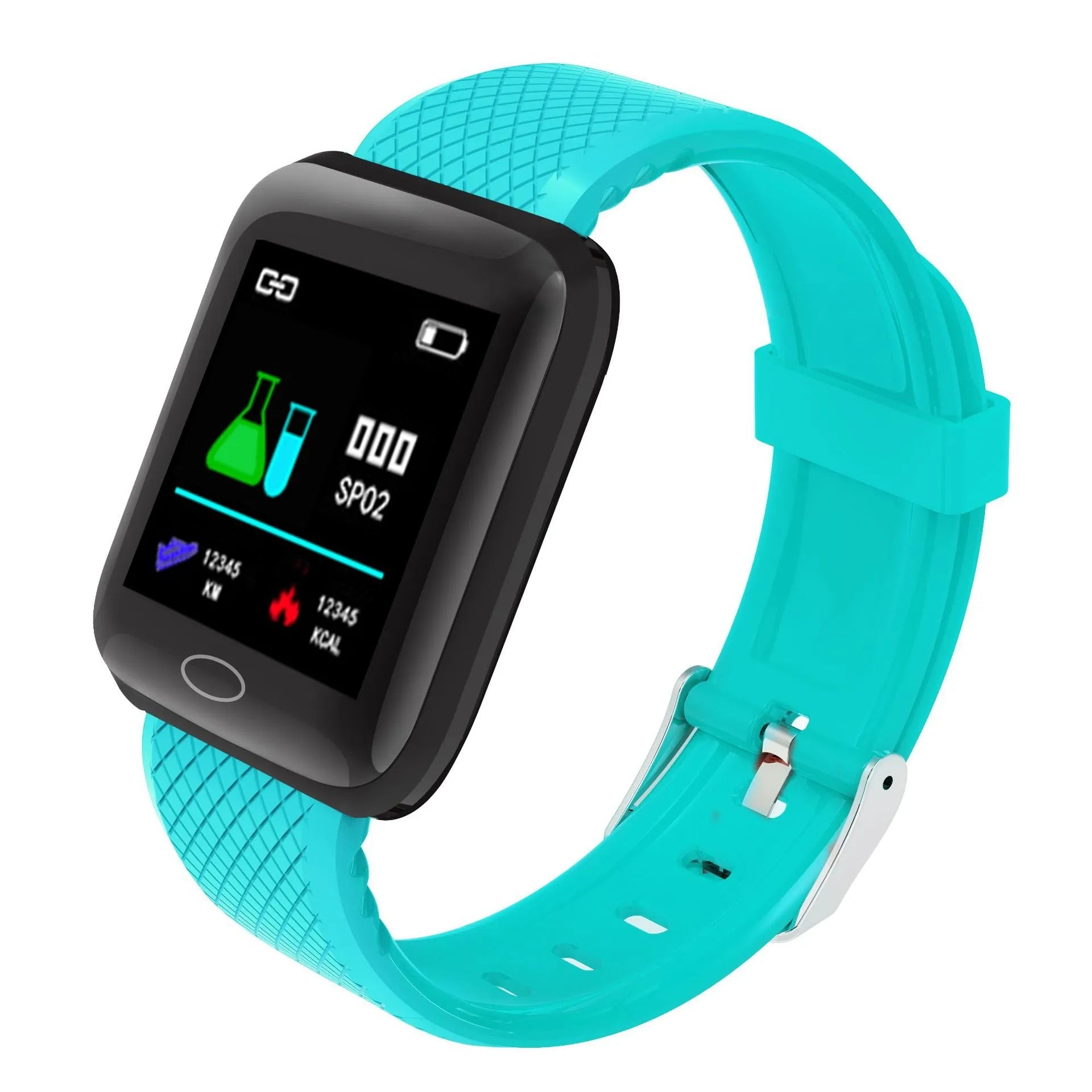 116PLUS Smart Bracelet with heart rate monitor and pedometer showing 1.3 inch colour screen and silicone strap
