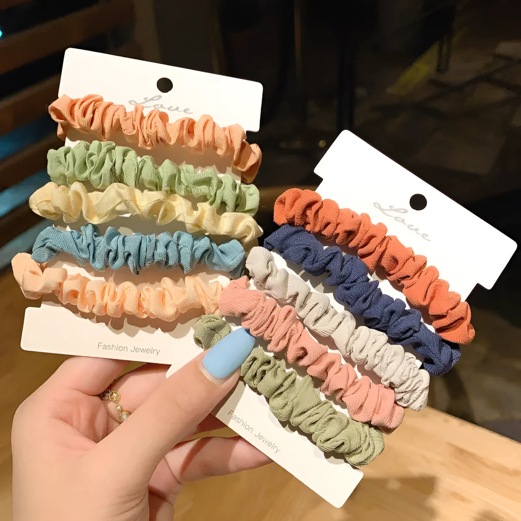 Children's hair accessories set with hair rings and head rope hairpins in autumn, dark, and macaron colour combinations