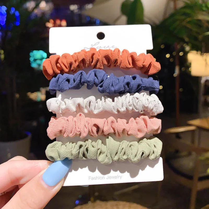 Children's hair accessories set with hair rings and head rope hairpins in autumn, dark, and macaron colour combinations