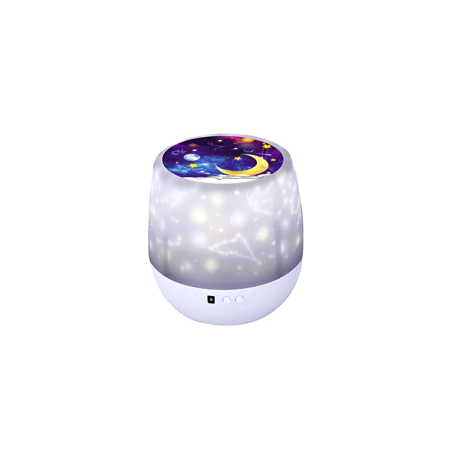 Pruixin PRX1363 rotating projector night light showing star and moon pattern on wall.
