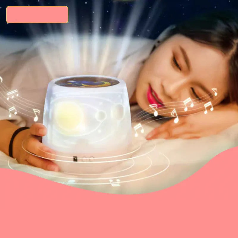 Pruixin PRX1363 rotating projector night light showing star and moon pattern on wall.