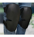 Black sports knee pad with EVA foam padding for outdoor construction and gardening use, 22 by 14 by 1.7 centimetres