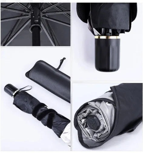 Sun-proof car visor umbrella in impact cloth with silver glue, steel frame, manual open, front windscreen shade