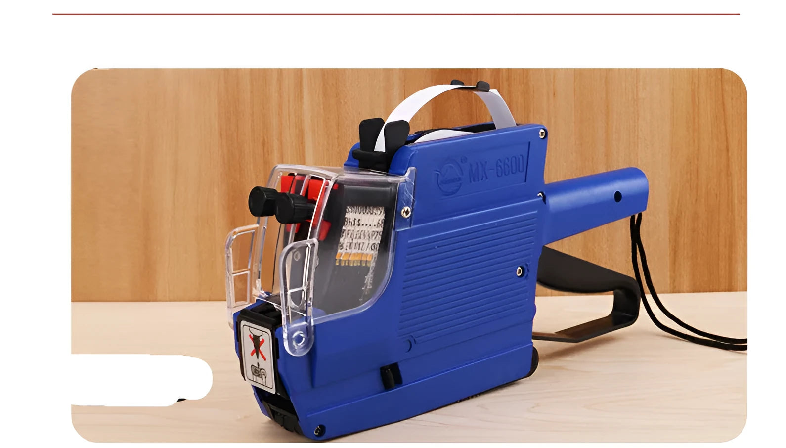 Manual price labelling machine in choice of blue, red, or yellow colour with ink roller and paper rolls