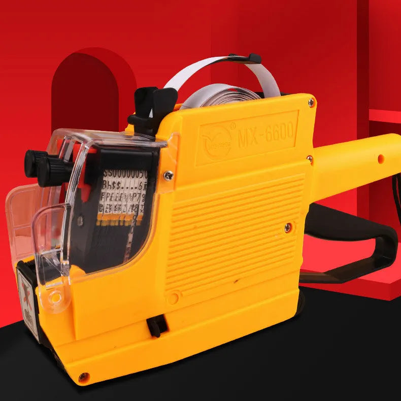 Manual price labelling machine in choice of blue, red, or yellow colour with ink roller and paper rolls