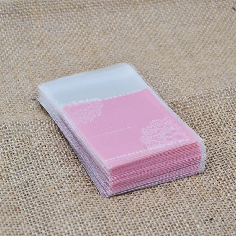 Pink self-adhesive plastic packaging bags with UV printing for handmade soap