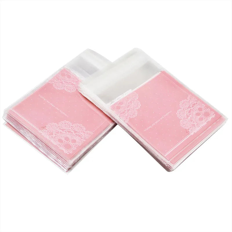 Pink self-adhesive plastic packaging bags with UV printing for handmade soap