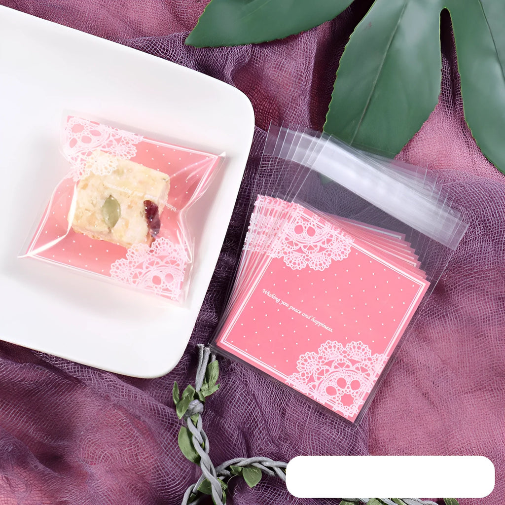 Pink self-adhesive plastic packaging bags with UV printing for handmade soap