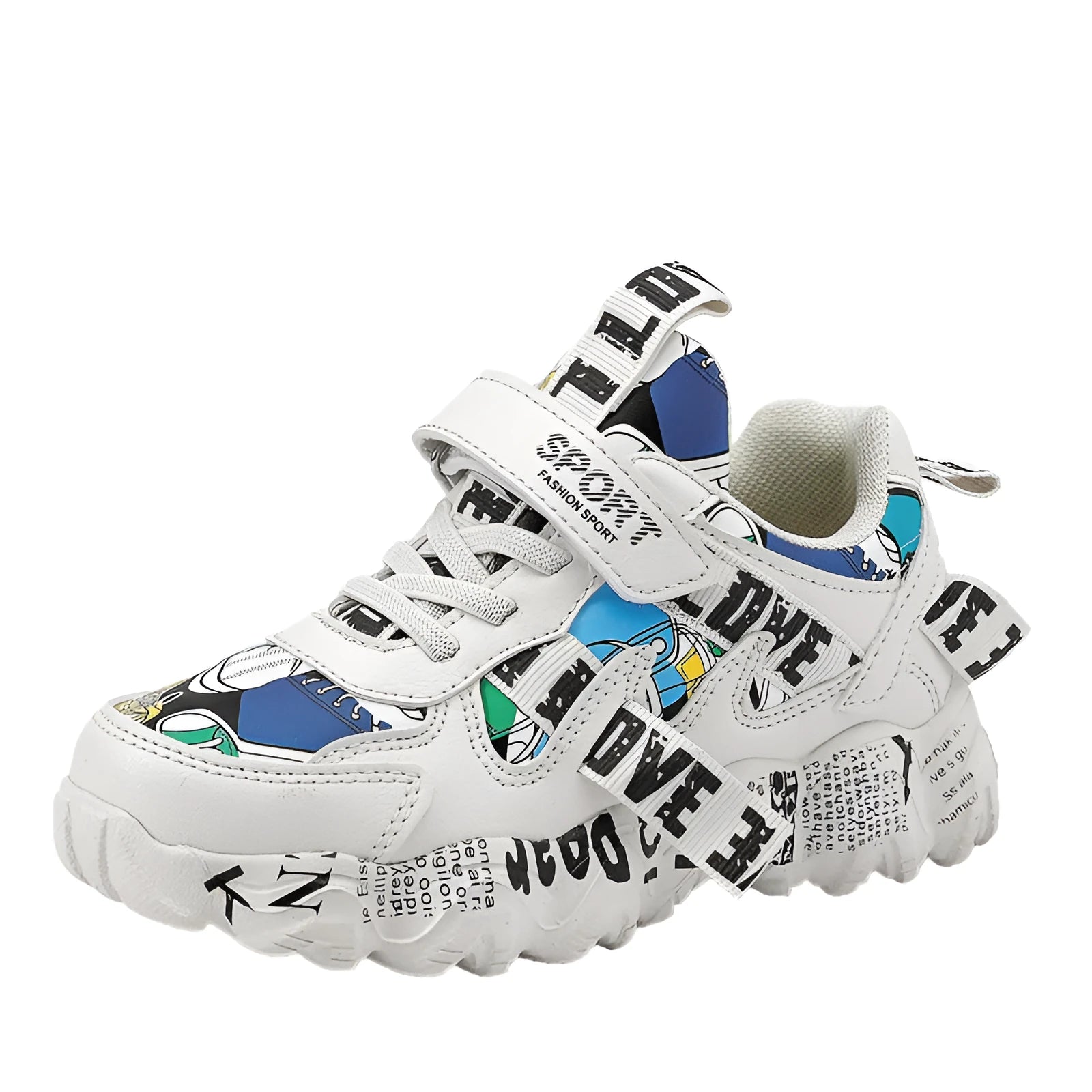 Kids boys sneakers with Velcro fastening in beige blue, white red, and bright red colour options