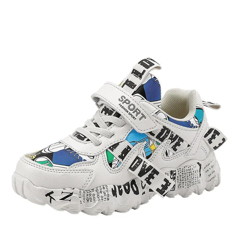 Kids boys sneakers with Velcro fastening in beige blue, white red, and bright red colour options