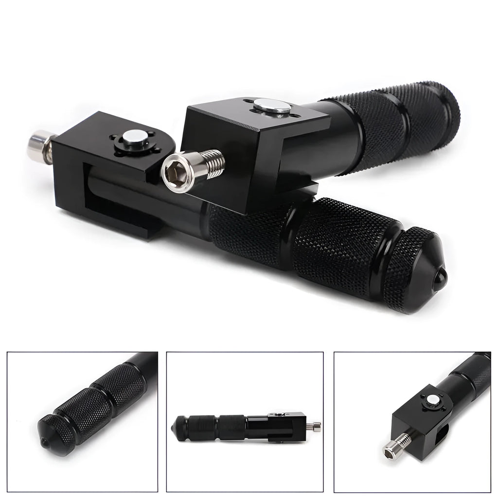 Two black universal motorcycle passenger footpegs with anti-slip surface, model HC019