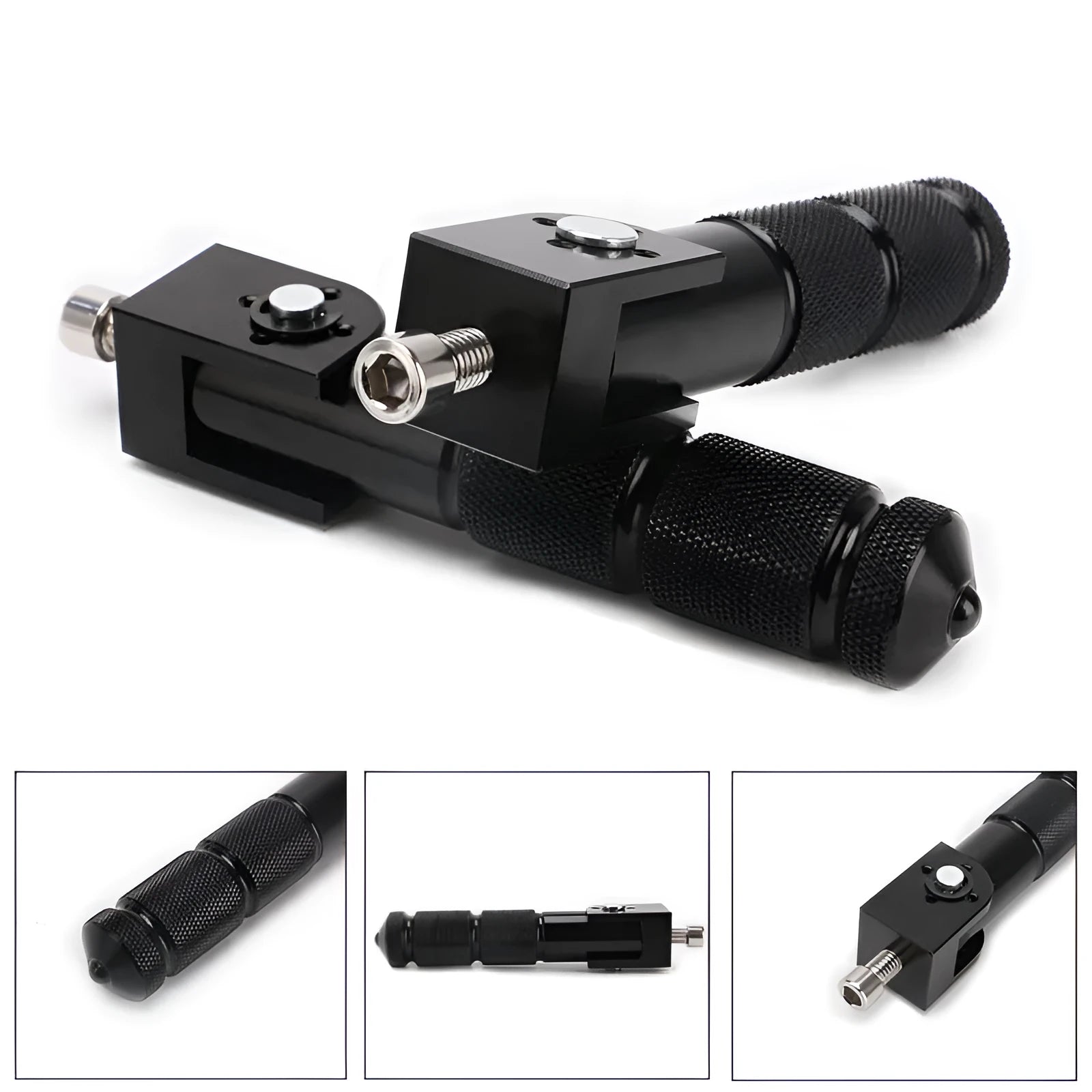 Two black universal motorcycle passenger footpegs with anti-slip surface, model HC019