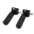 Two black universal motorcycle passenger footpegs with anti-slip surface, model HC019