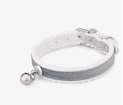 Gradient colour PU pet collar with silver bell on a white background, free size for cats and small dogs