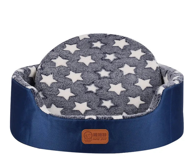 Sponge oval fossa pet bed pad with Oxford cloth jacket in navy, for small dogs and cats up to 25kg