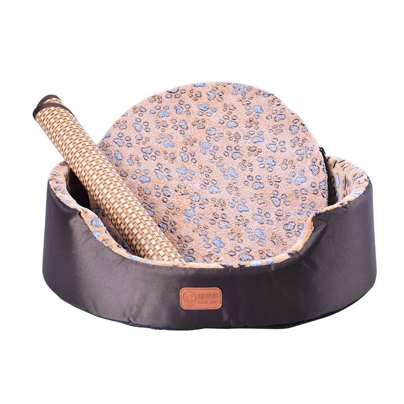 Sponge oval fossa pet bed pad with Oxford cloth jacket in navy, for small dogs and cats up to 25kg