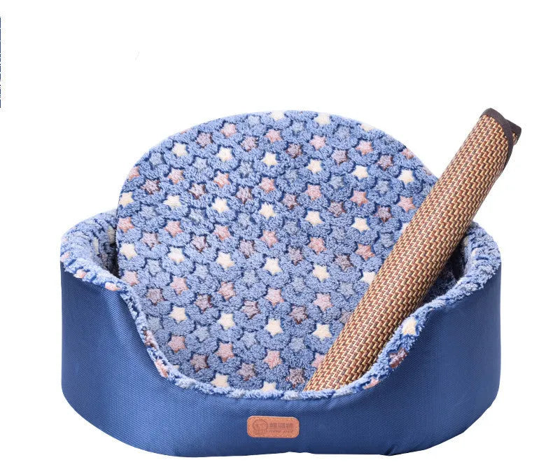 Sponge oval fossa pet bed pad with Oxford cloth jacket in navy, for small dogs and cats up to 25kg