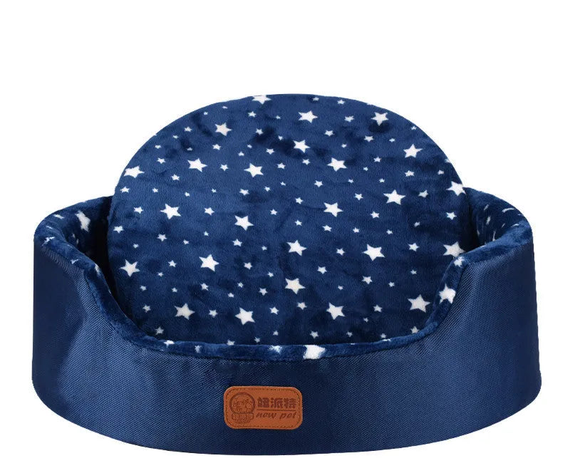 Sponge oval fossa pet bed pad with Oxford cloth jacket in navy, for small dogs and cats up to 25kg