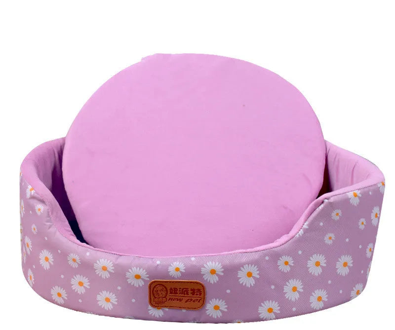 Sponge oval fossa pet bed pad with Oxford cloth jacket in navy, for small dogs and cats up to 25kg