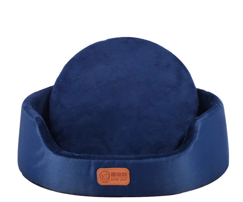 Sponge oval fossa pet bed pad with Oxford cloth jacket in navy, for small dogs and cats up to 25kg