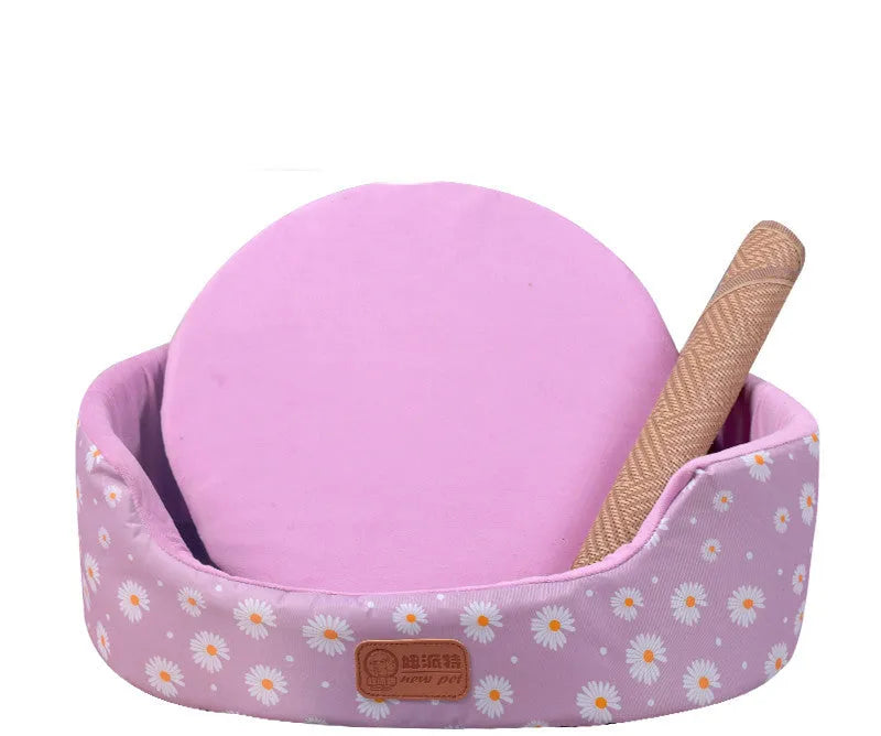 Sponge oval fossa pet bed pad with Oxford cloth jacket in navy, for small dogs and cats up to 25kg