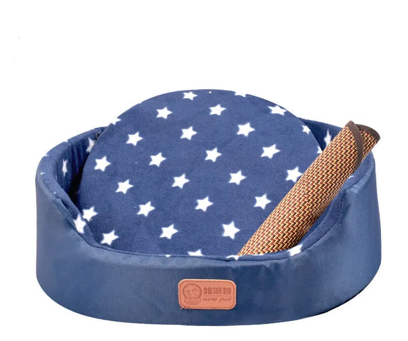Sponge oval fossa pet bed pad with Oxford cloth jacket in navy, for small dogs and cats up to 25kg