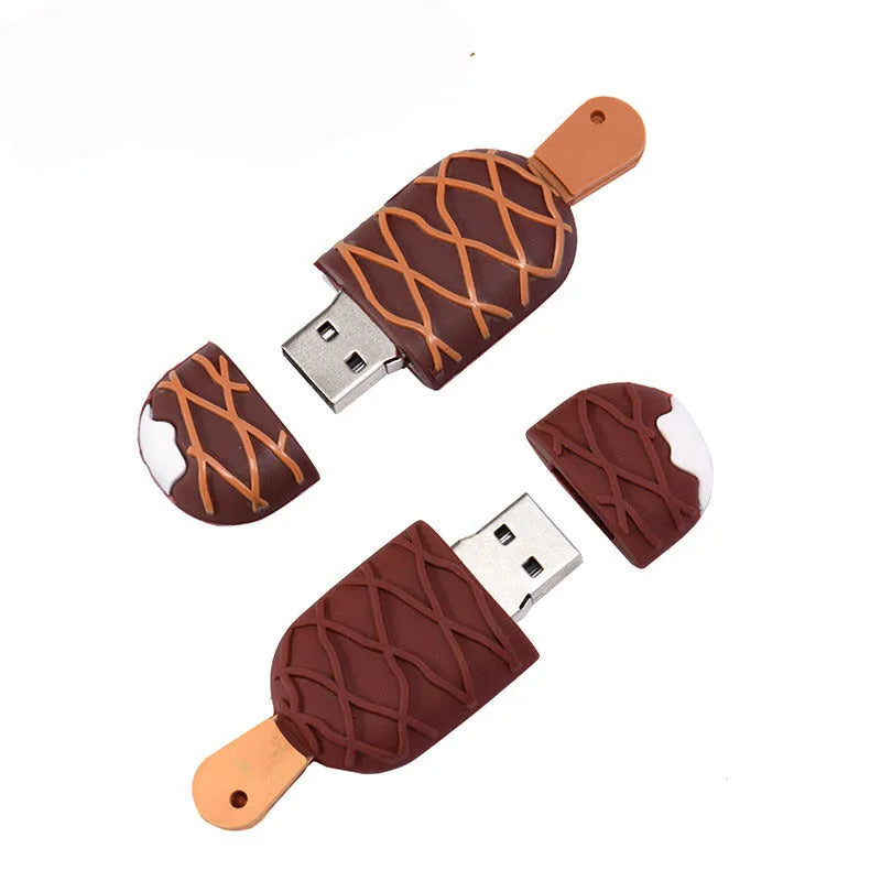 White ice cream shaped silicone USB 2.0 flash drive with 32GB capacity on a plain background