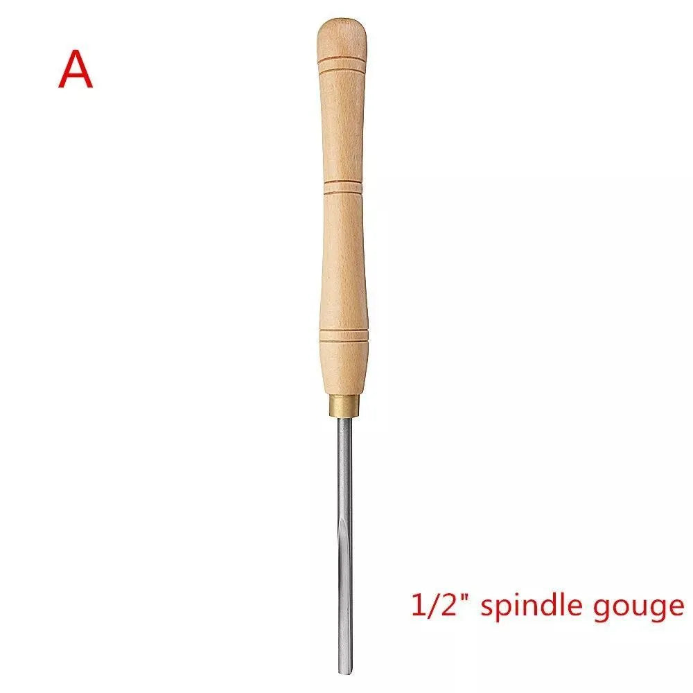Wooden box open to show eight chrome vanadium steel woodworking turning tools.