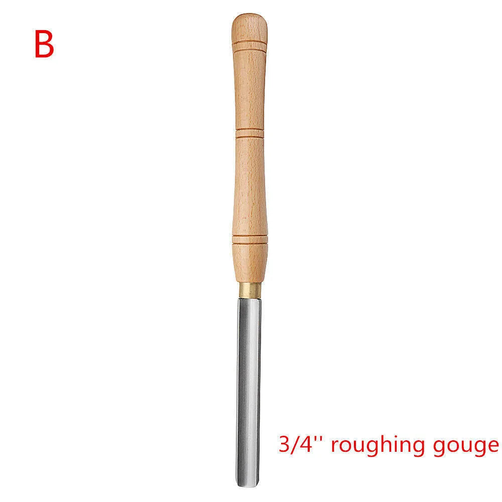 Wooden box open to show eight chrome vanadium steel woodworking turning tools.