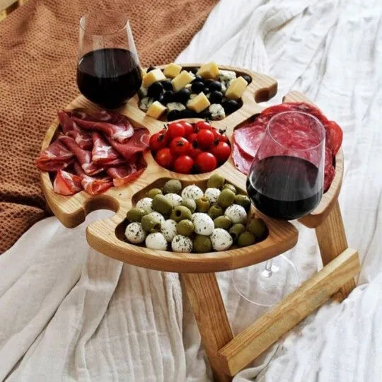 Portable wood foldable small table 30 x 16 cm outdoor snack side table wood colour