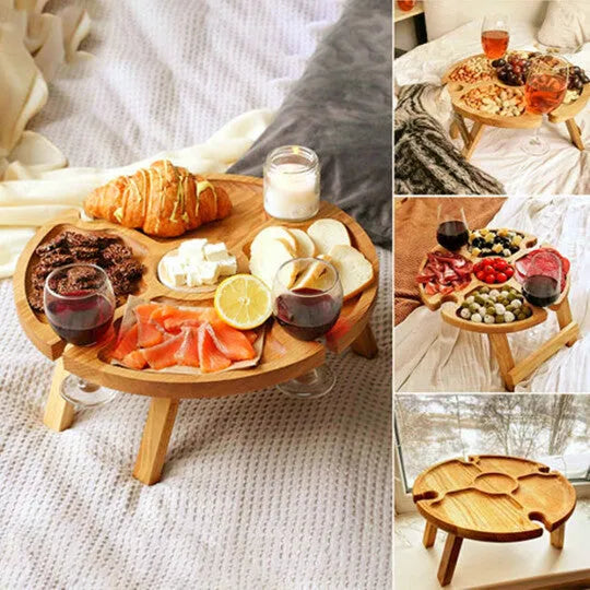 Portable wood foldable small table 30 x 16 cm outdoor snack side table wood colour