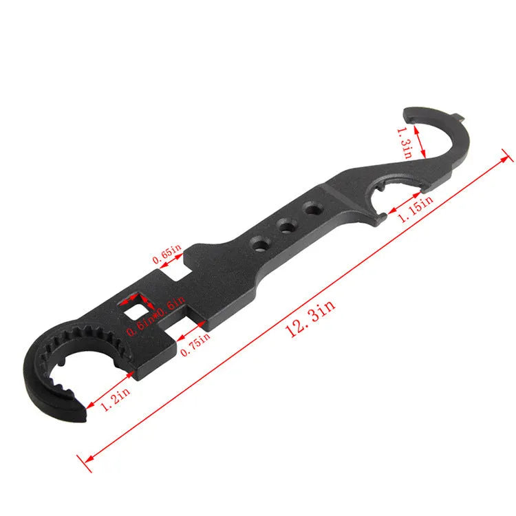 Black all-steel dual-head combination wrench for AR15 and M4 firearm maintenance