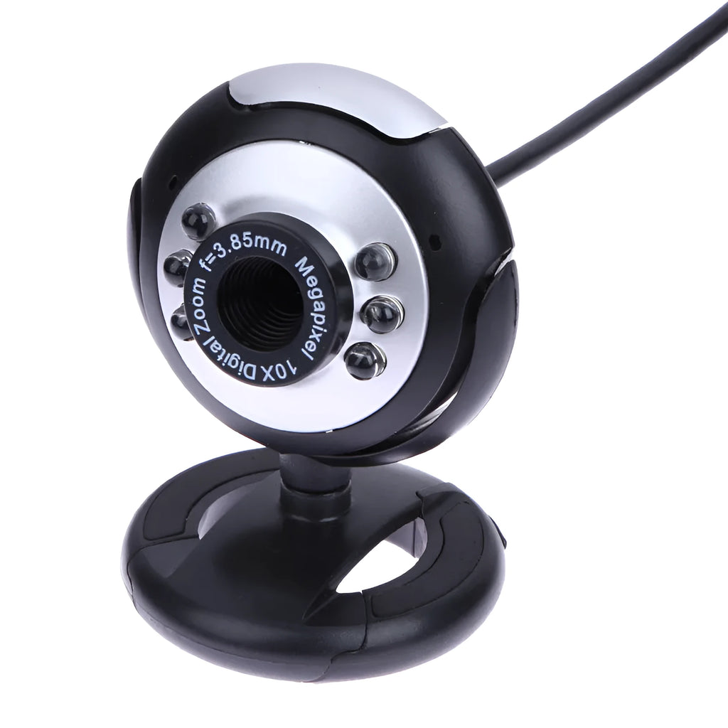 USB webcam with six LED lights around the lens for video calling in low light