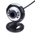 USB webcam with six LED lights around the lens for video calling in low light