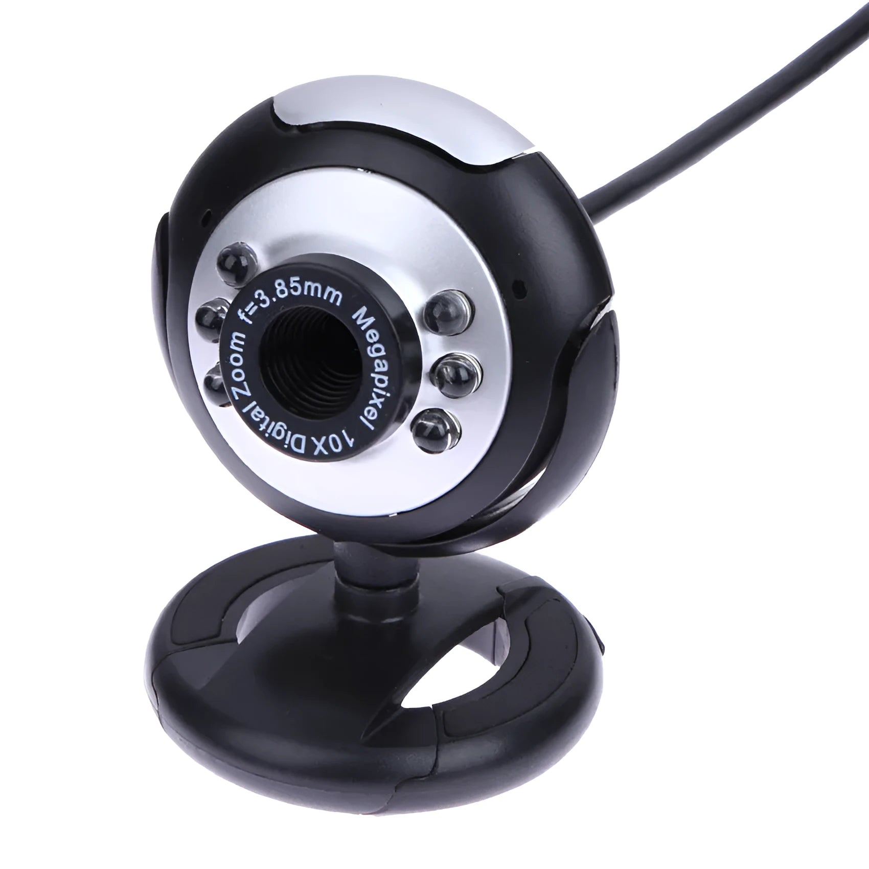 USB webcam with six LED lights around the lens for video calling in low light