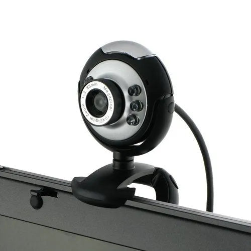 USB webcam with six LED lights around the lens for video calling in low light