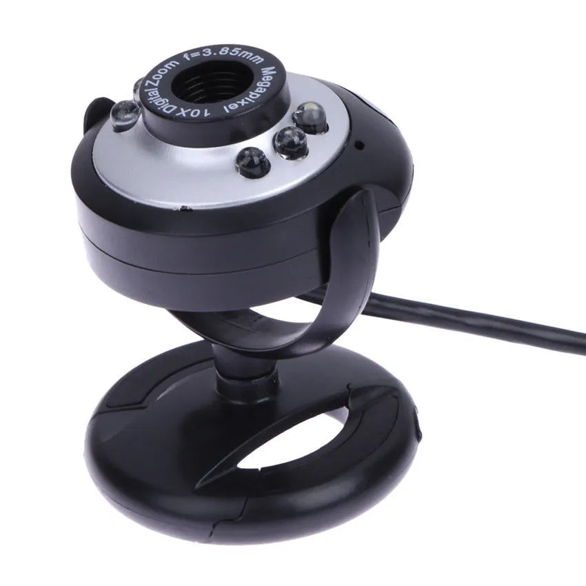 USB webcam with six LED lights around the lens for video calling in low light