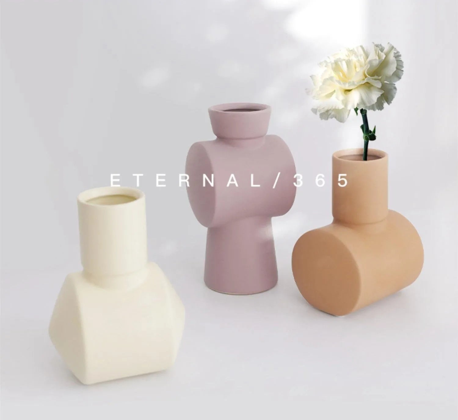 Nordic Morandi style hammer ceramic vase in white pottery with colour glaze finish