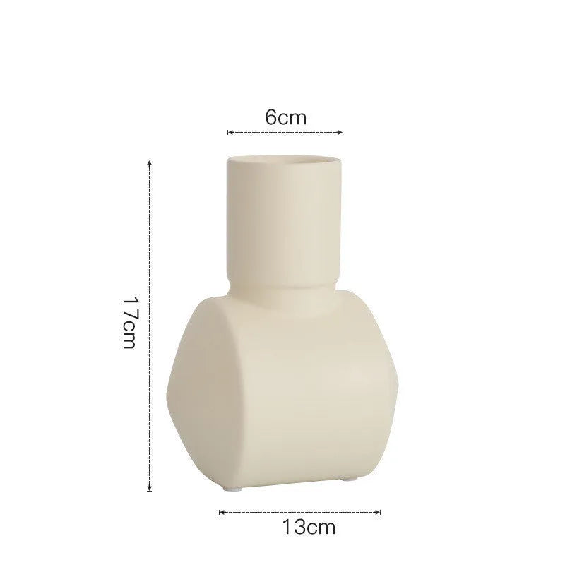 Nordic Morandi style hammer ceramic vase in white pottery with colour glaze finish