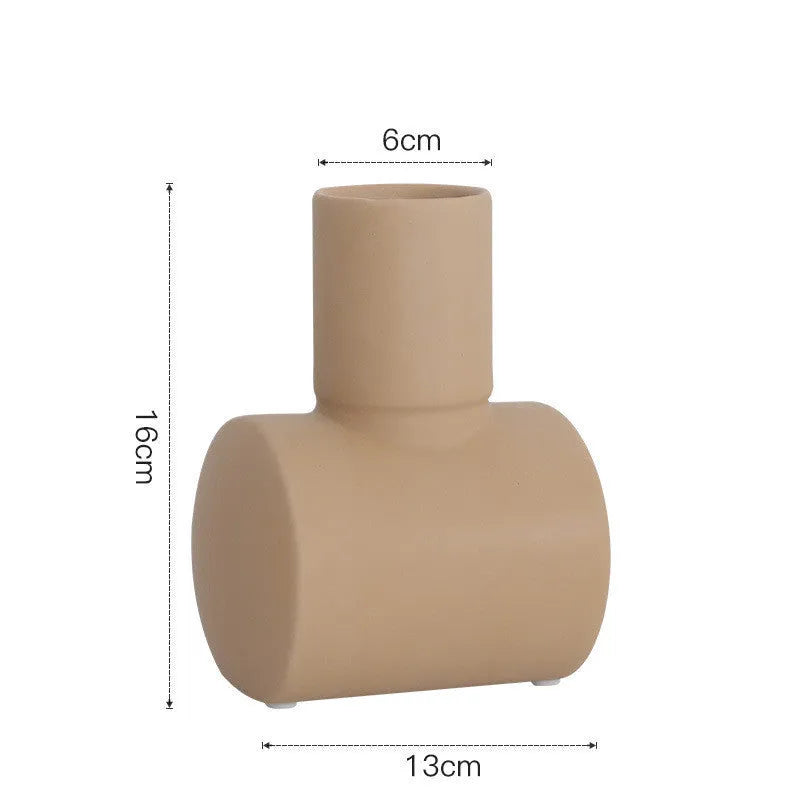 Nordic Morandi style hammer ceramic vase in white pottery with colour glaze finish