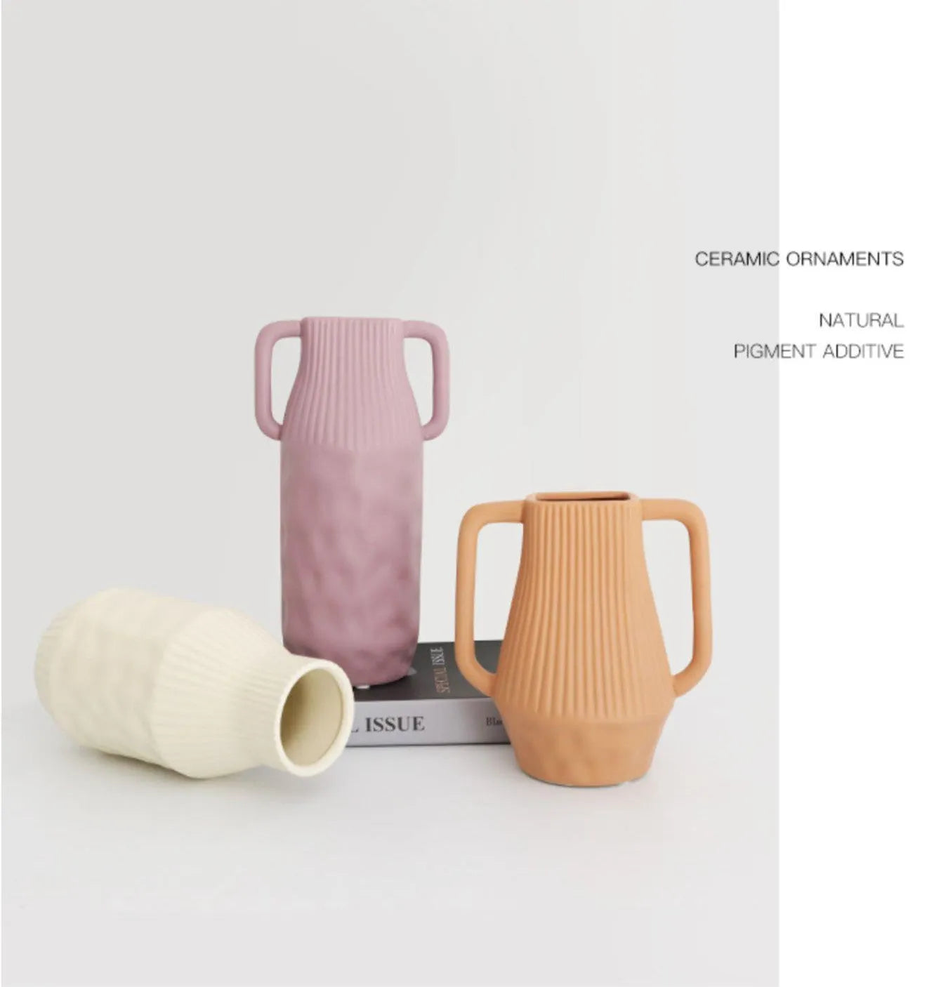 Nordic Morandi style hammer ceramic vase in white pottery with colour glaze finish