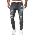 Ripped white slim denim trousers for women, tight-fitting pencil pants, mid-waist zip fly, water wash frayed detailing