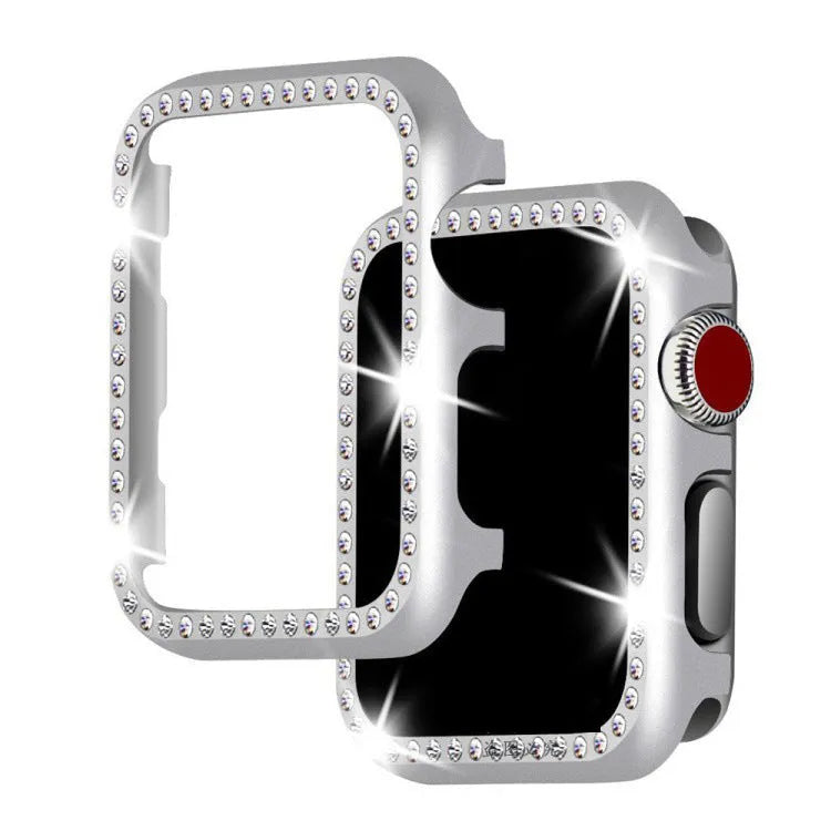 Apple Watch protective case with aluminium alloy diamond frame in metallic silver finish